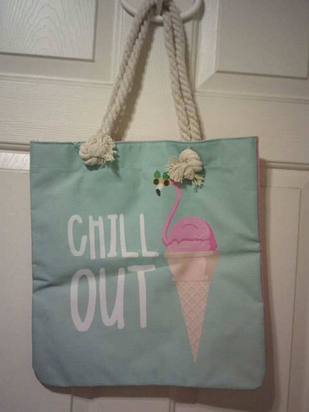 NEW MOMENTUM BRANDS BEACH TOTE BAG w/ 2 ROPE HANDLES 14X15 INCHES CHILL OUT 🏊‍♀